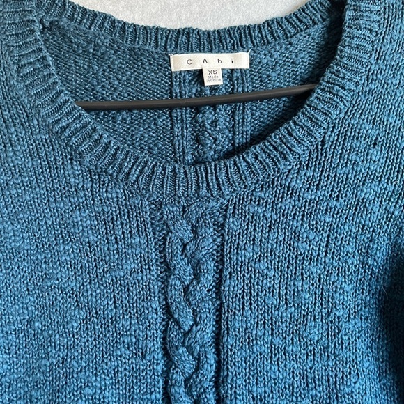 Cabi Women’s #470 Small Textured Cable  Sleeve Blue Shirt Knit - Picture 4 of 6